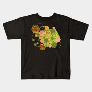 Green, orange, lemon, dusty pink, olive and gold geometrical hexagons Kids T-Shirt